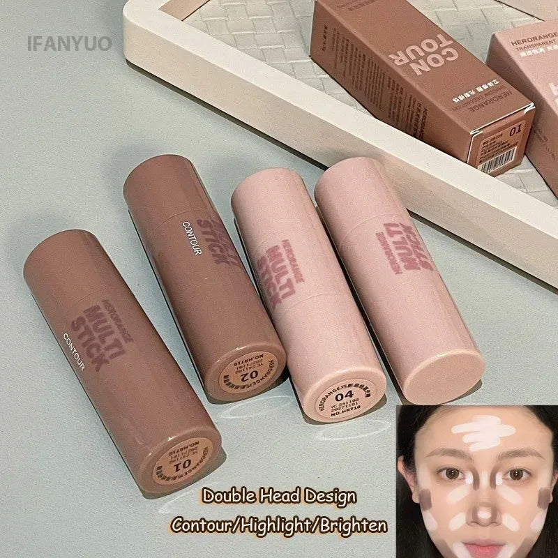 Double Head Contour Stick Bronzer with Brush Face Nose Shadow Cream Highlight Pen Waterproof Lasting Contouring Makeup Cosmetics HIP