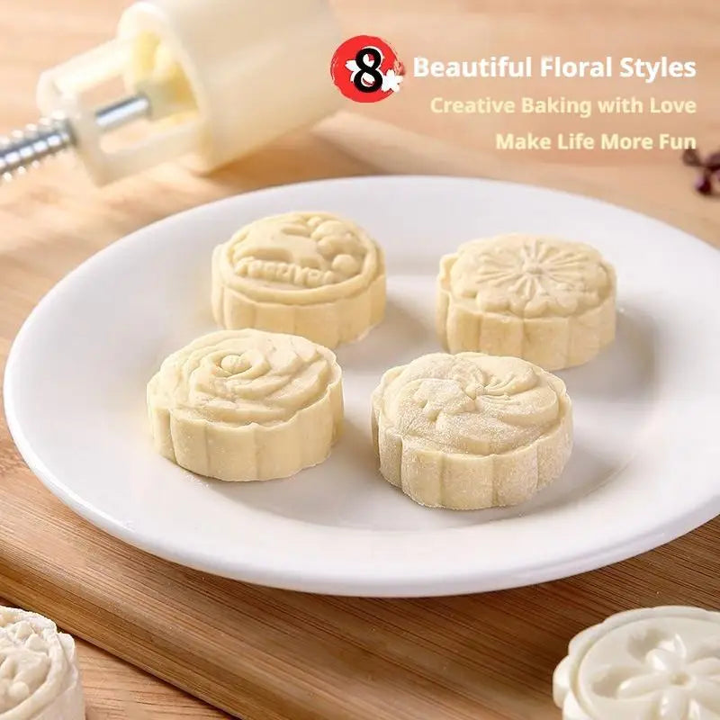 Flower Shaped Mooncake Mold Set Cake Mold Hand Pressure Fondant Moon Flower Moon Cake Mold With 4Pcs Stamps Dropshipping HIP