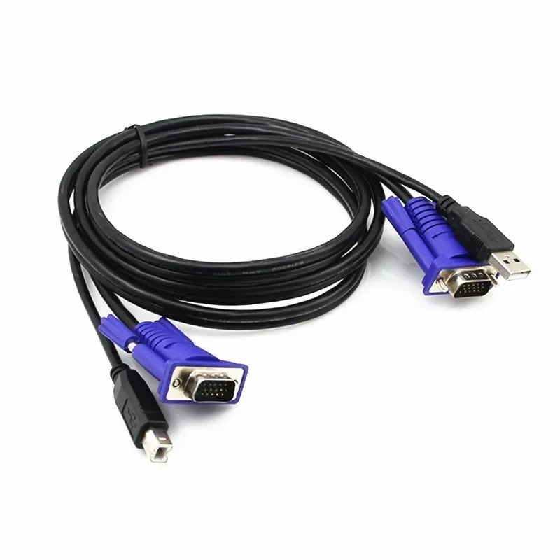 1.5m 2-in-1 KVM Cable USB 2.0 Type A to B & VGA 15-Pin KVM Switch Cable HIP