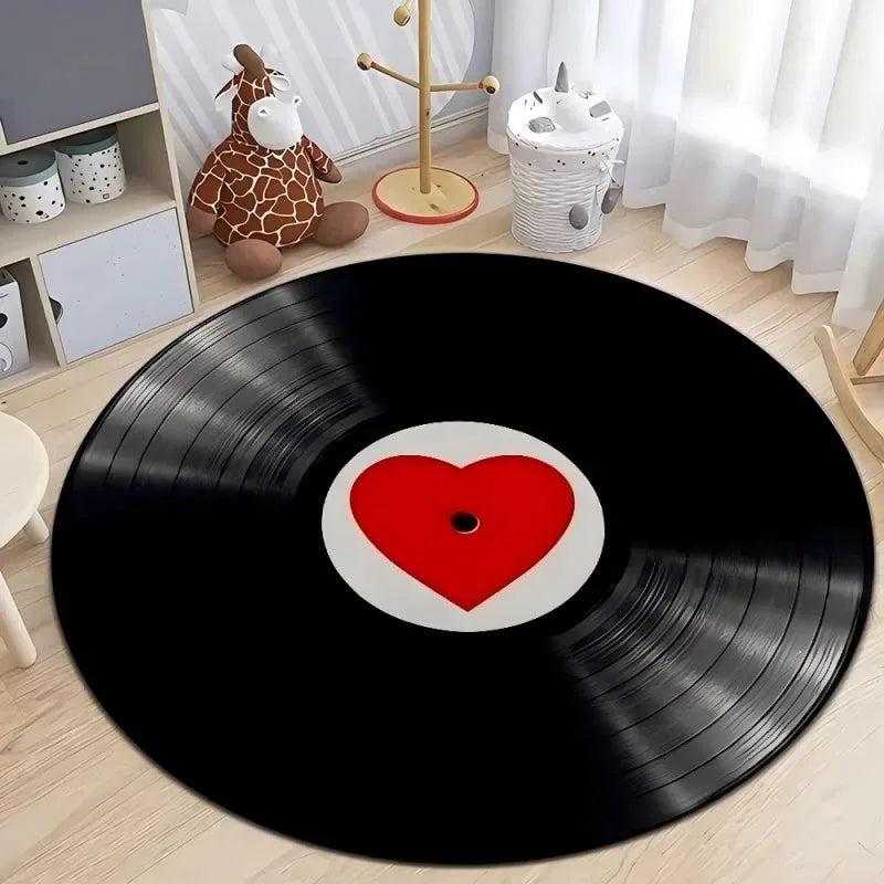 Vinyl Record Round Area Rug – Music Room Floor Mat Round Area Rug HIP 3 120X120CM