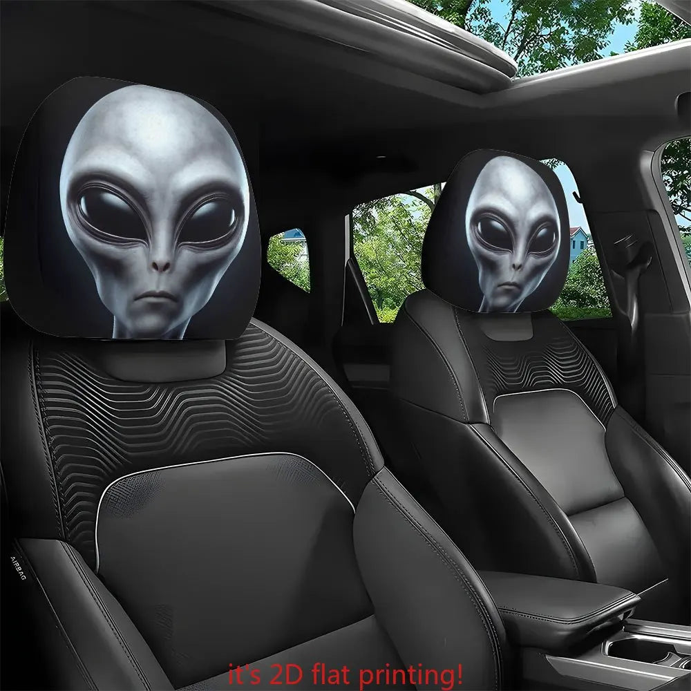 Gray Alien Car Headrest Covers Set of 2 | All-Weather Polyester Car Headrest Covers HIP