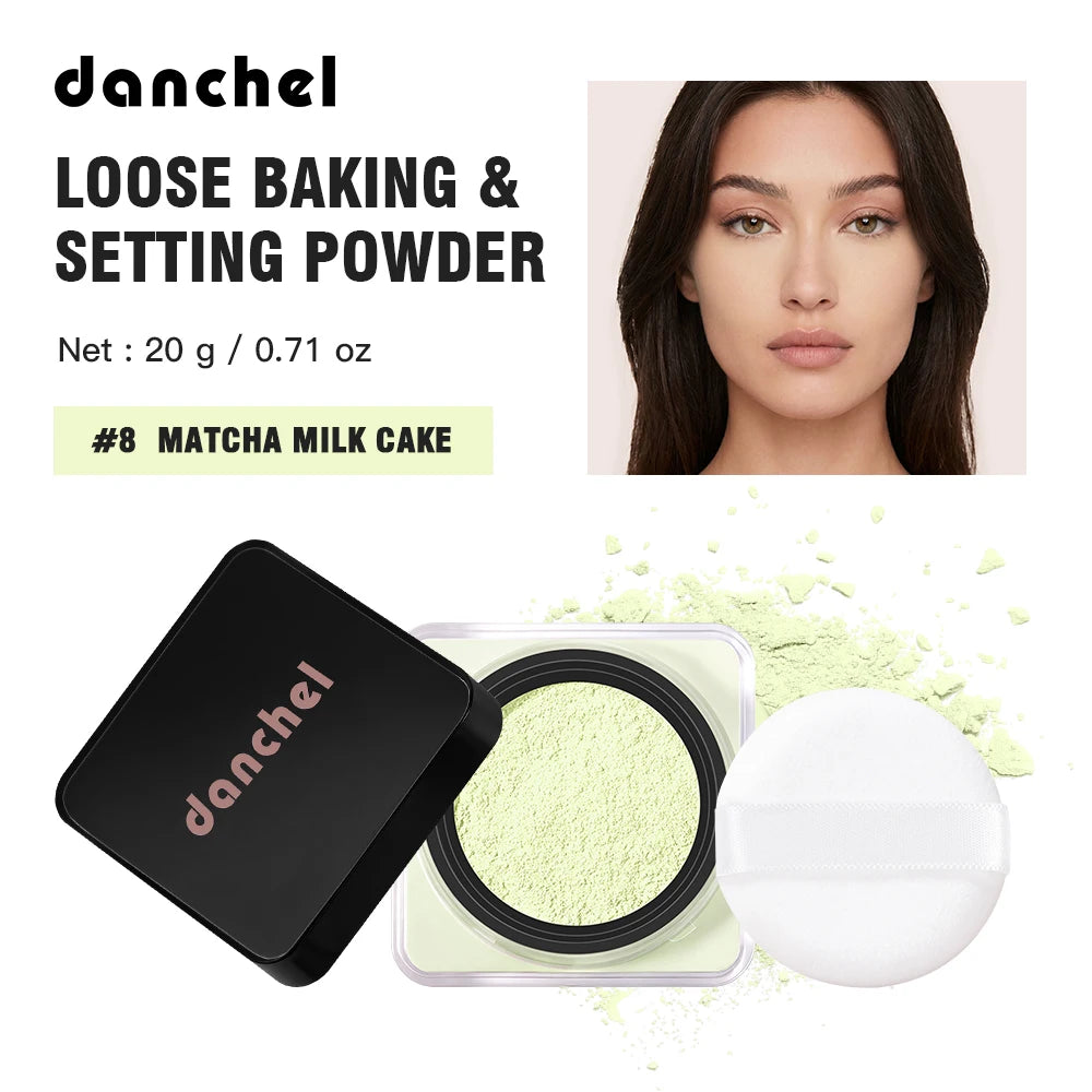 Waterproof Long Lasting Loose Baking Setting Powder &Puff Matte Finish Oil Control Face Cosmetics Anti Sweat Oil Absorb Makeup HIP 8Matcha Milk Cake