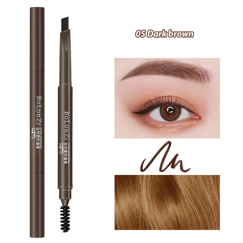 Double Head Eyebrow Natural Smooth Triangular Automatic Brow Pen Waterproof Long-Lasting Black Brown Eyes Brow Pencil with Brush HIP 05