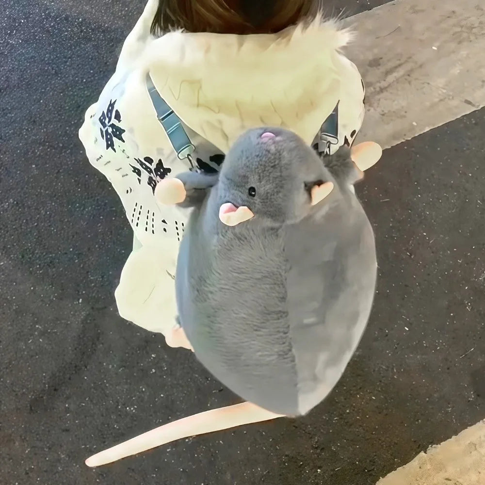 Cartoon Mouse Plush Backpack – Cute Flower Branch Rat Doll Plush Animal Backpack HIP