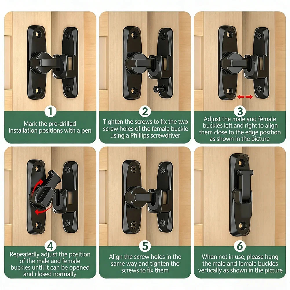 Heavy Alloy Safety Sliding Door Lock 90/180 Degree Flip Hardware Anti-theft Lock Zinc Alloy Door Bolt Safety Lock HIP