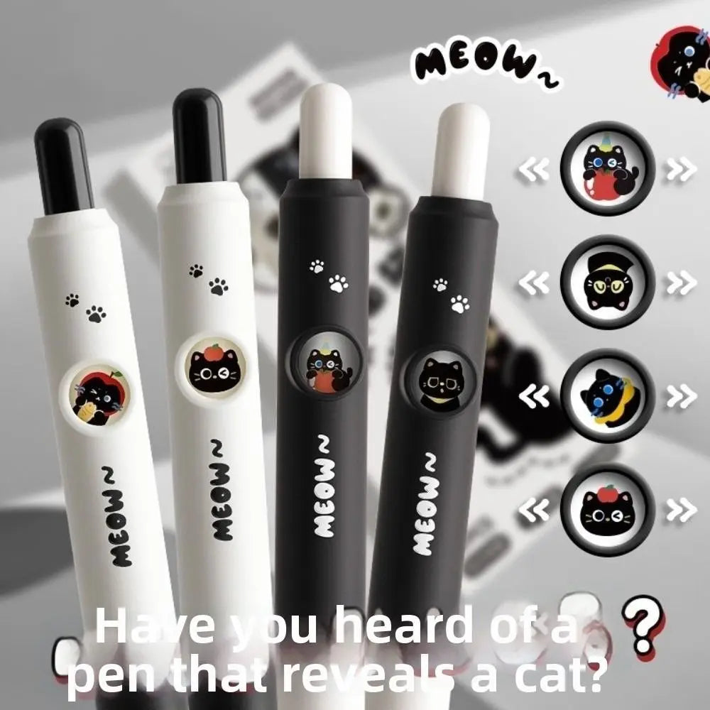 4-Pack Black Cat Gel Pens – 0.5mm Quick-Dry Clicker Pens Gel Pen Set HIP