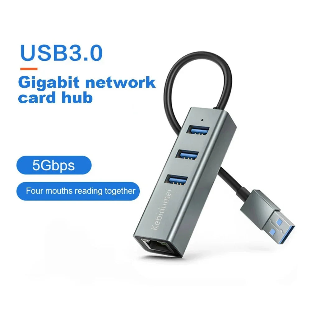 4-in-1 USB-C Hub – Gigabit Ethernet & 3x USB 3.0 | KEBIDUMEI USB-C Hub Adapter HIP 4-in-1 USB-A