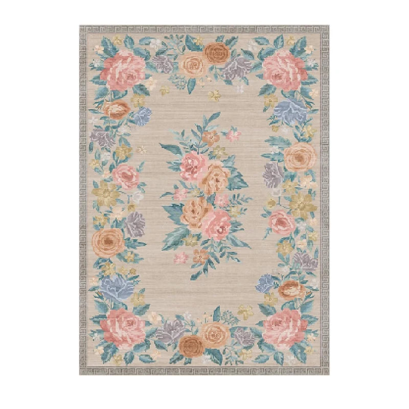 Retro Floral Rose Area Rug – Non-Slip & Machine Washable Floral Area Rug HIP GU6840-YZ 60x90cm