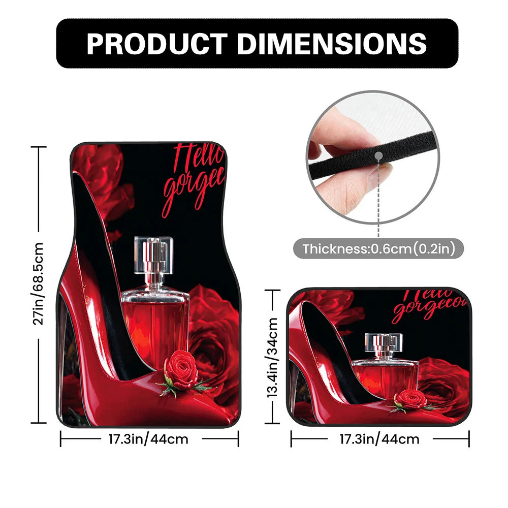 4-Piece Red High Heel Rose Pattern Car Floor Mats | HIP Car Floor Mat Set HIP