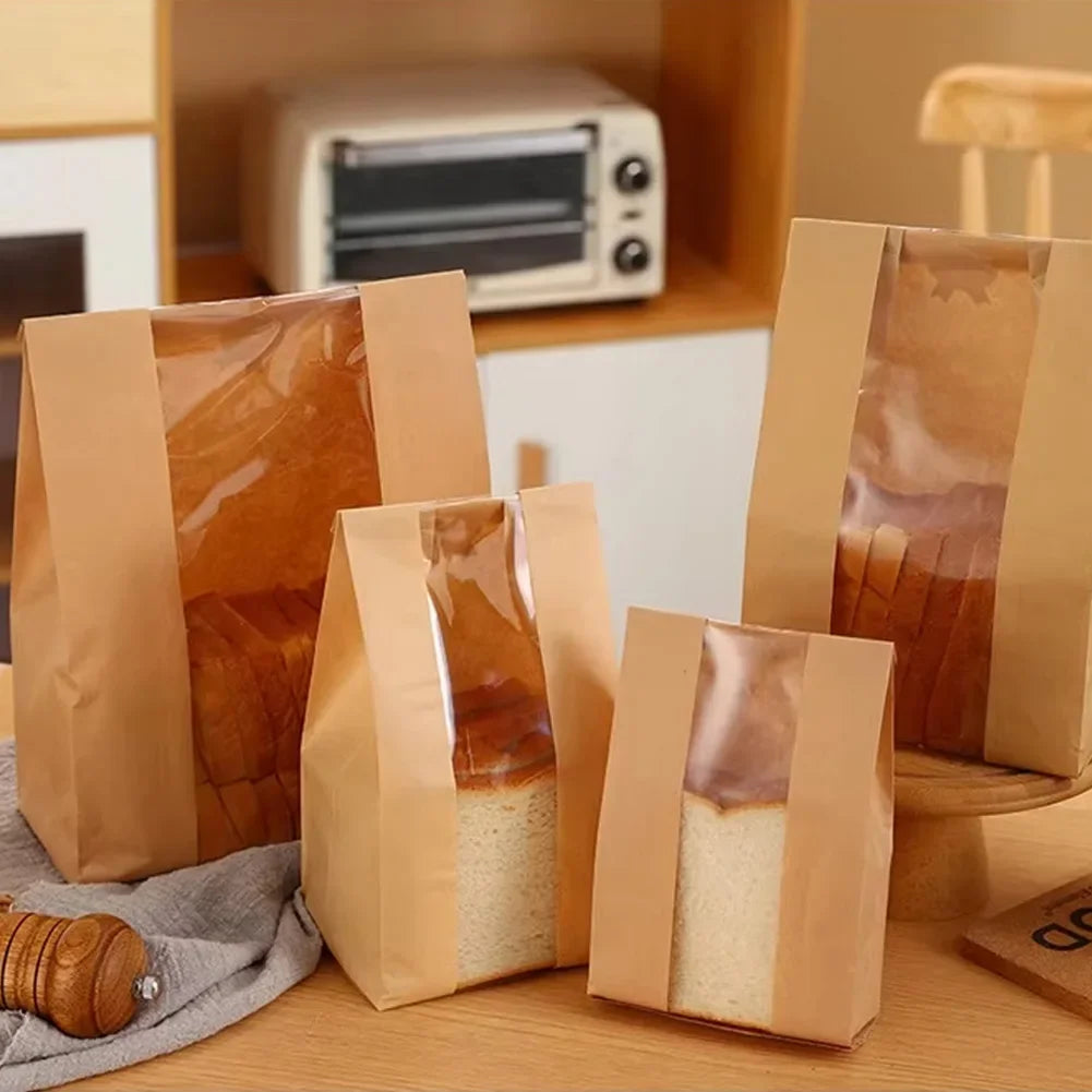 50PCS Cowhide Bread Bags Toast Bags Packaging Bags Self Sealing Bread Bags Baked Goods Packaging Bag for Sandwich Pastry Shops HIP