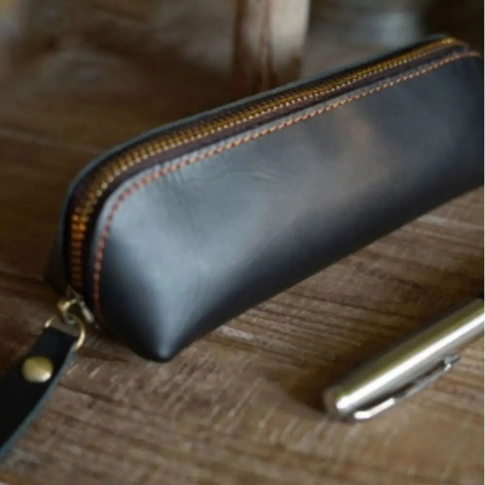 Large Leather Pencil Pouch – Zipper Stationery Bag for School Pencil Pouch HIP