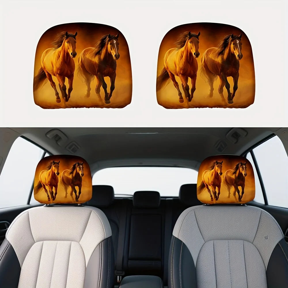 Set of 2 Golden Hour Equine Gallop Car Headrest Covers Car Headrest Covers HIP black