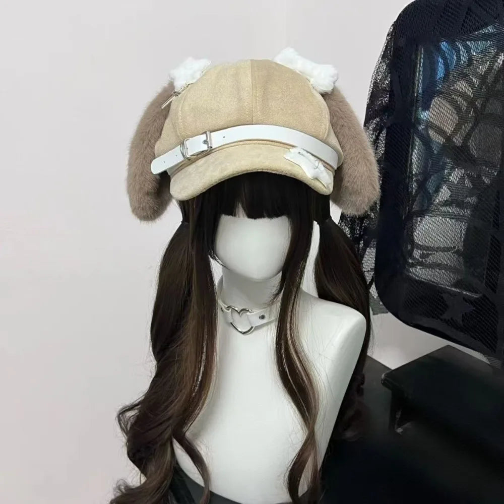 Women's Dog Ear Beret Hat – Kawaii Otaku Cosplay Winter Cap Women's Beret Hat HIP Khaki