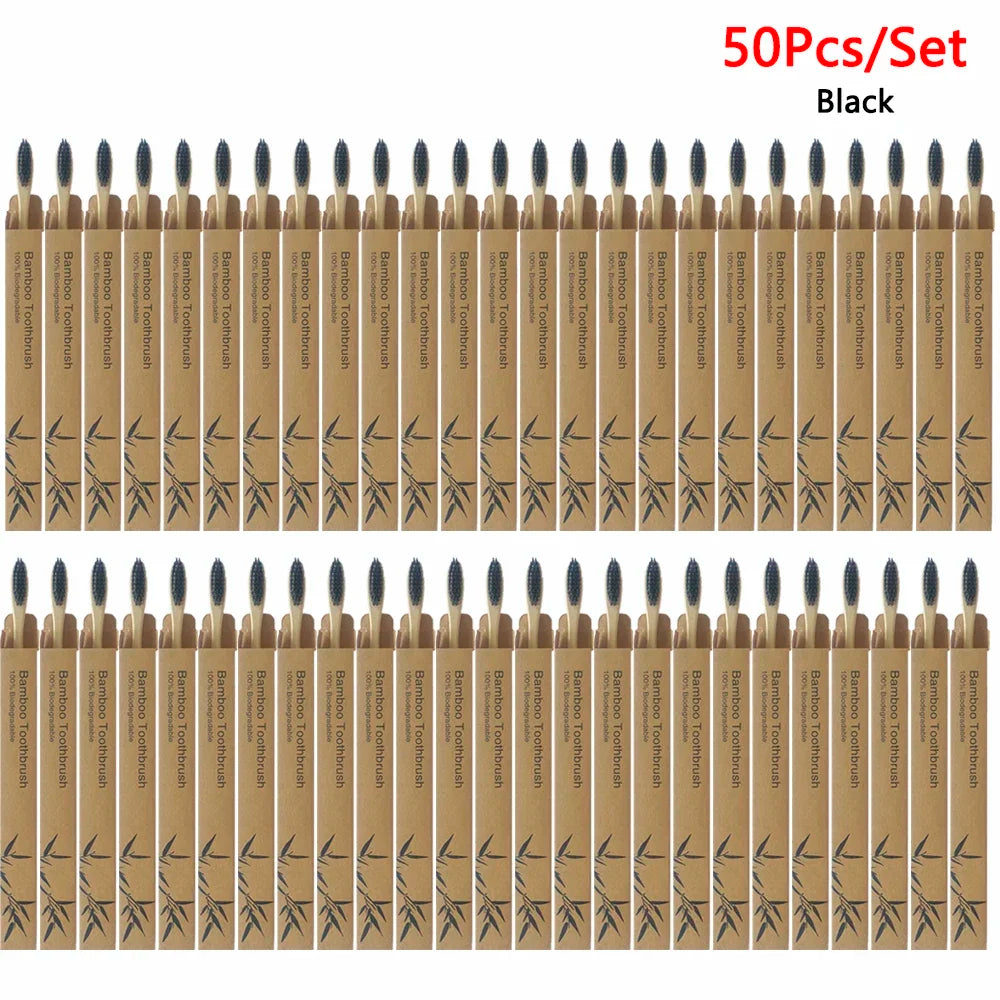 50/Pack Natural Bamboo Toothbrush Wood Toothbrushes Soft Bristles Capitellum Fiber Teeth brush Eco-Friendly Oral Care wholesale HIP Black