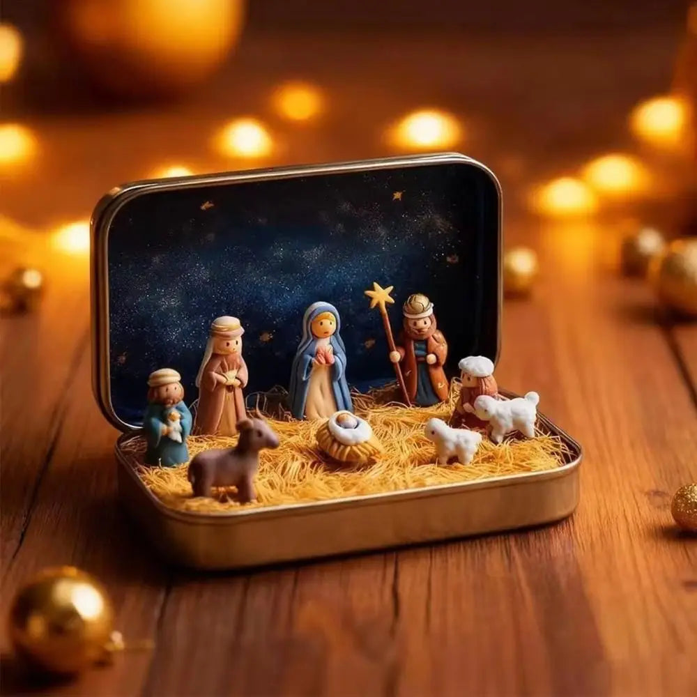 Mini Christmas Nativity Figurine Set in Keepsake Tin Box Holiday Nativity Figurine HIP