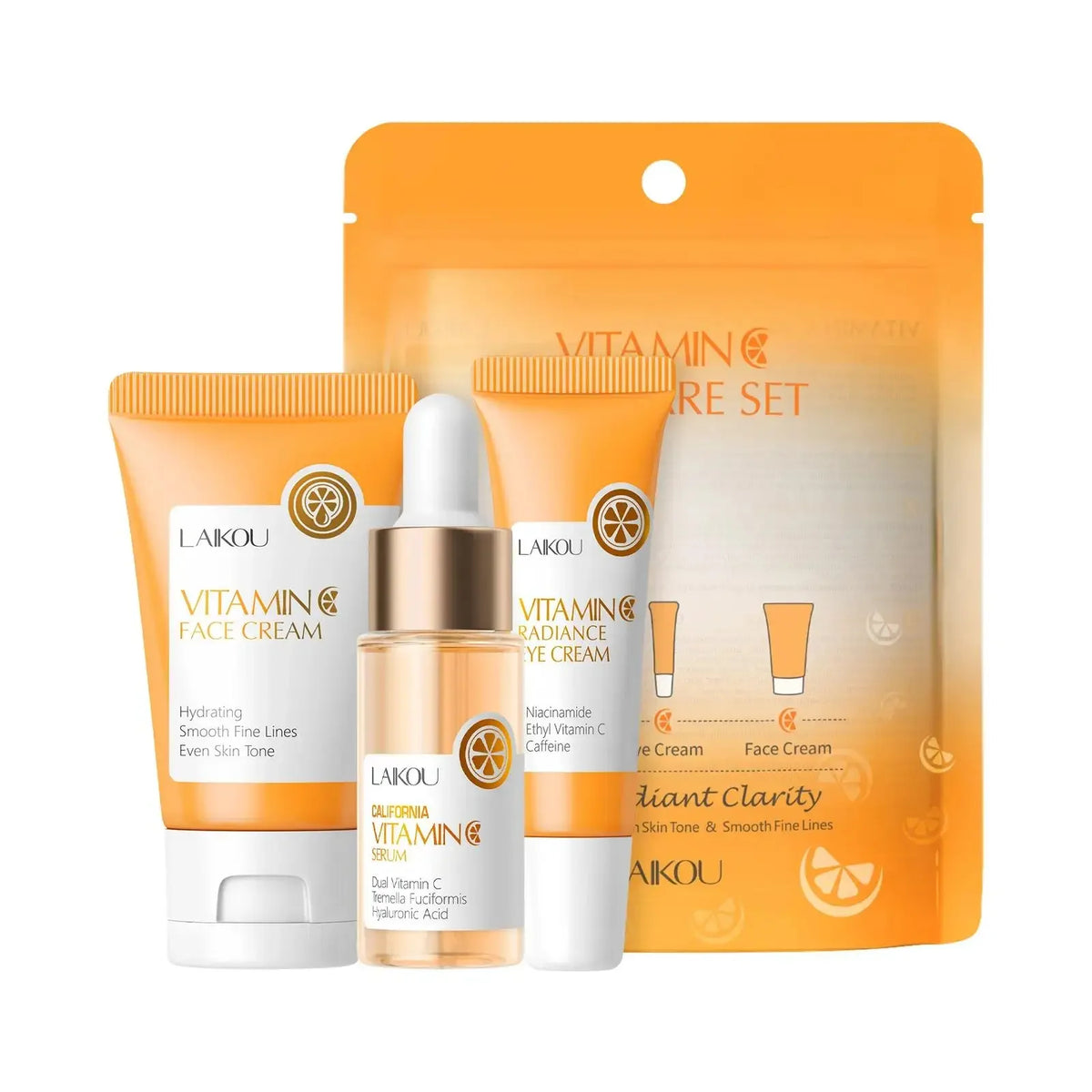 LAIKOU Vitamin C Skincare Kit – 3-Piece Serum, Eye & Face Cream Vitamin C Skincare Set HIP