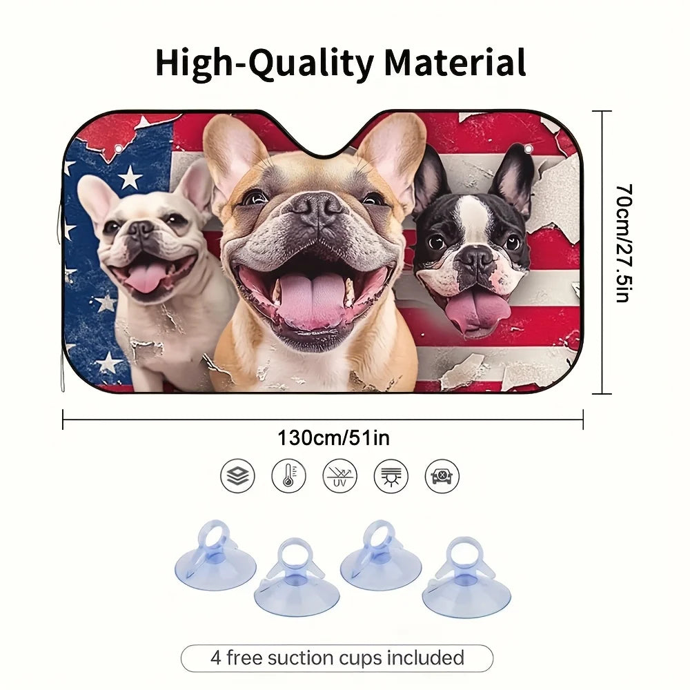 Patriotic Dog Car Sunshade – Foldable with 4 Suction Cups Car Window Sunshade HIP