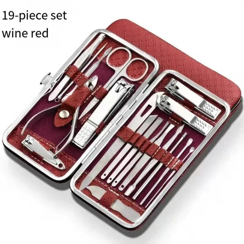 19-Piece Stainless Steel Manicure & Pedicure Set with Case Manicure Pedicure Set HIP