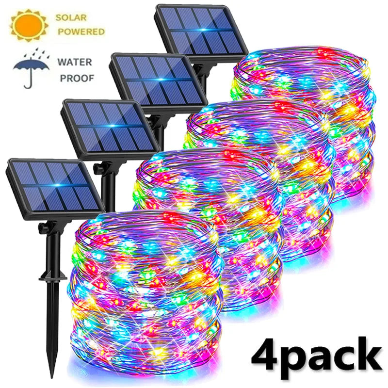 4-Pack Solar Fairy String Lights Outdoor – 8 Modes IP67 Solar String Lights HIP multicolor 4pack 33m 320LED