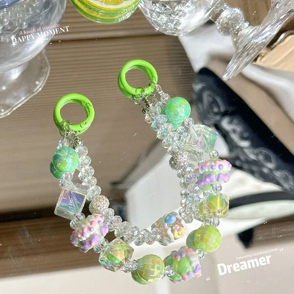 Cube Beaded Phone Strap – Hand-Painted Glass Charm Keychain Phone Charm Strap HIP