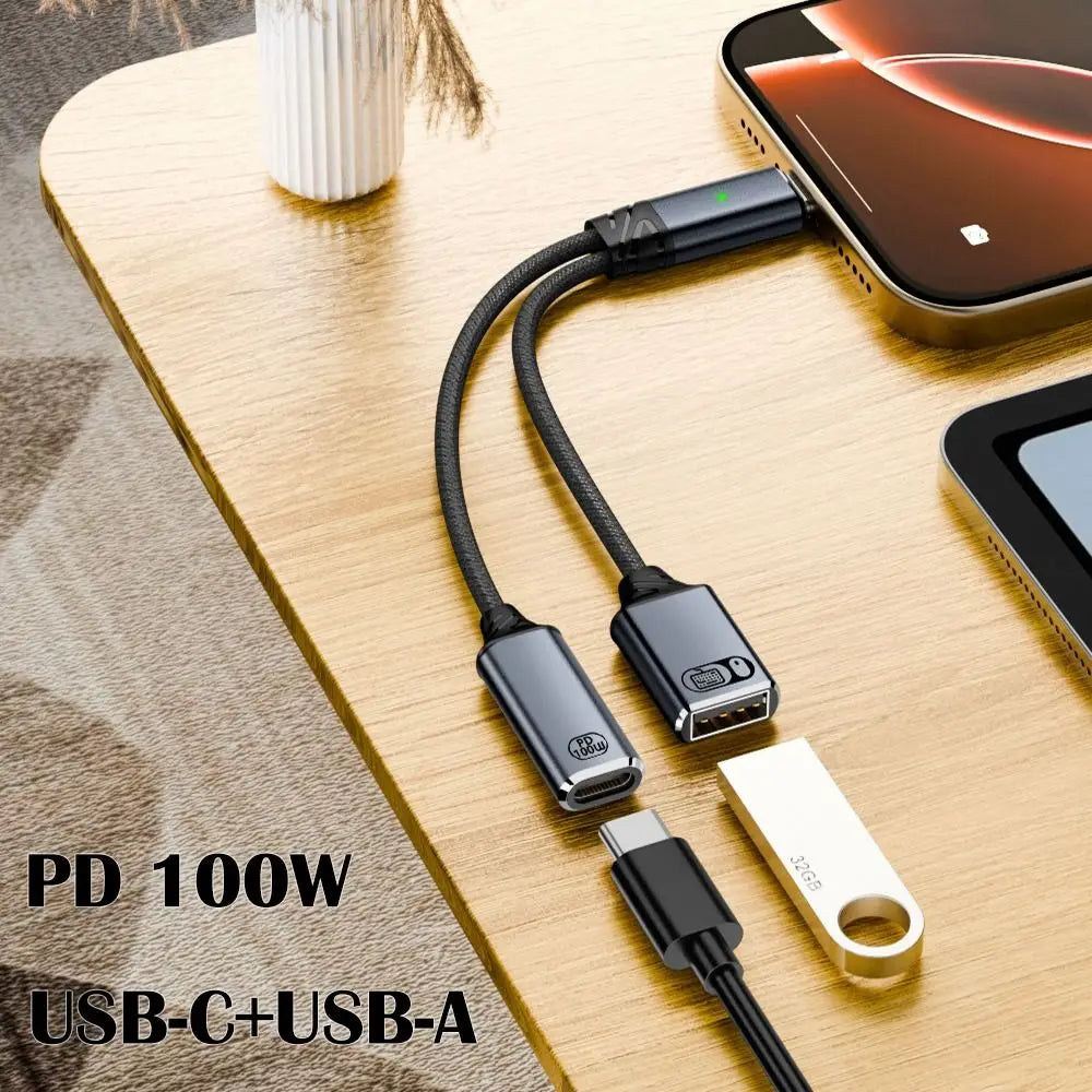 2-in-1 USB-C Splitter PD 100W Charging & Audio Adapter OTG USB-C Splitter Adapter HIP