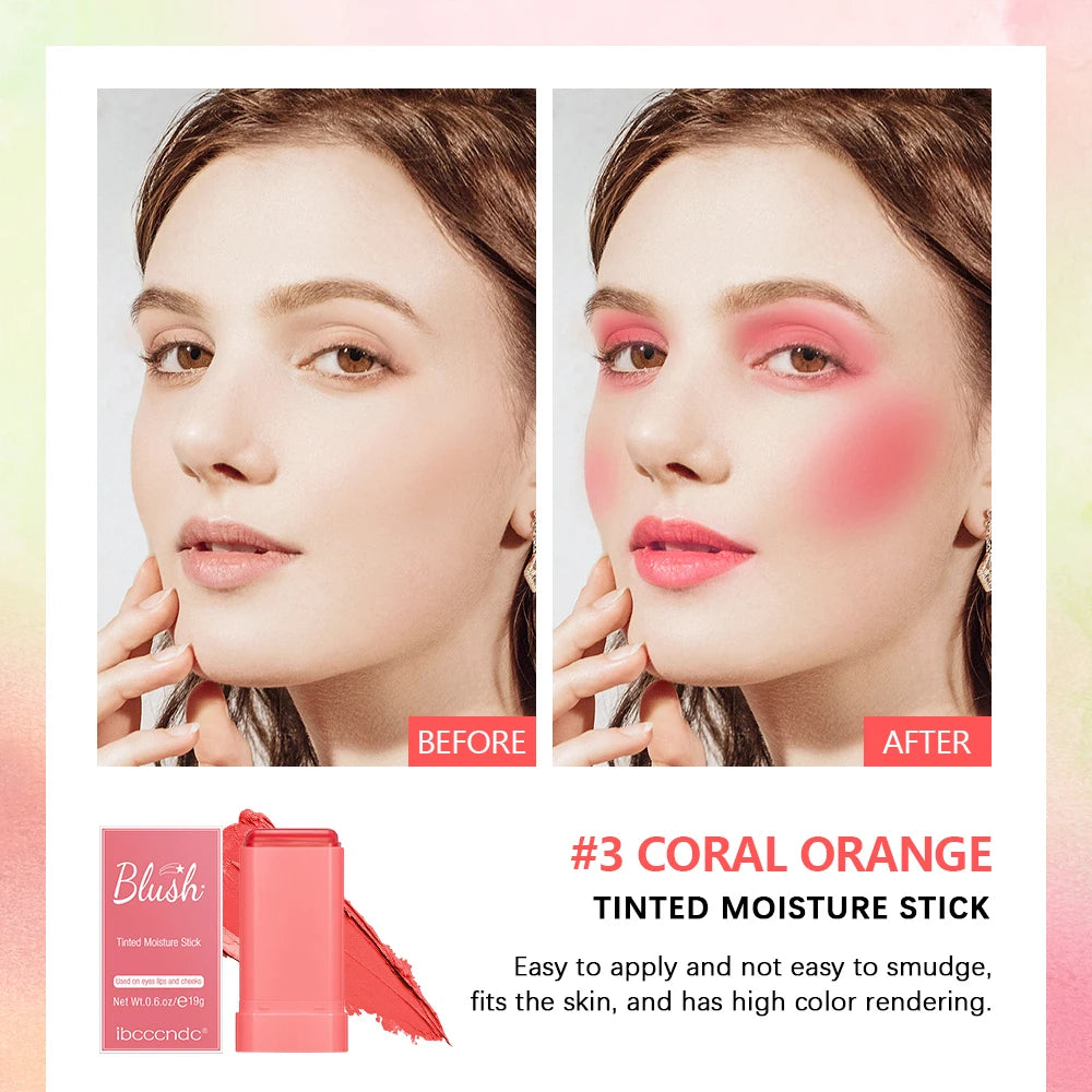 Blush Stick Long Lasting Blusher Cosmetics Pink Blush in Bar Korean Palette Smudge-Proof Multi-Use Blush Stick Cosmetics HIP