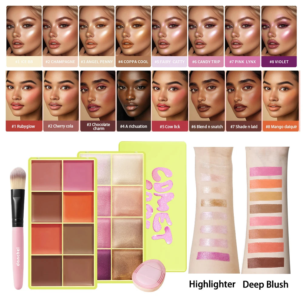 4Pcs 16Color Cream Eyeshadow Palette Set With Makeup Brush Sponge Puff Multi-functional Matte Shimmer Eye Face Makeup Cosmetic HIP set15