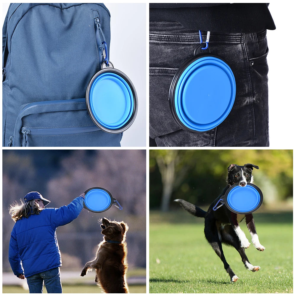 Collapsible Silicone Dog Bowl with Carabiner – Travel Pet Bowl Collapsible Pet Bowl HIP