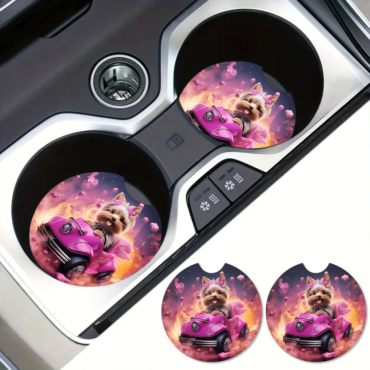 Dog-Themed Anti-Slip Car Cup Holder Coasters – 2-Pack EVA Car Cup Holder Coaster HIP