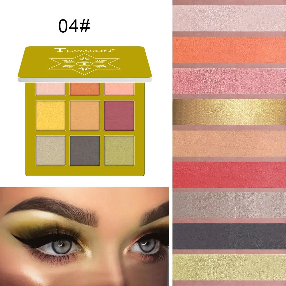 9 Colors Nude Eyeshadow Powder Makeup Palette Matte Shimmer Eye Pigmented Powder Make Up New Warm Earth Color Eyeshadow HIP 04