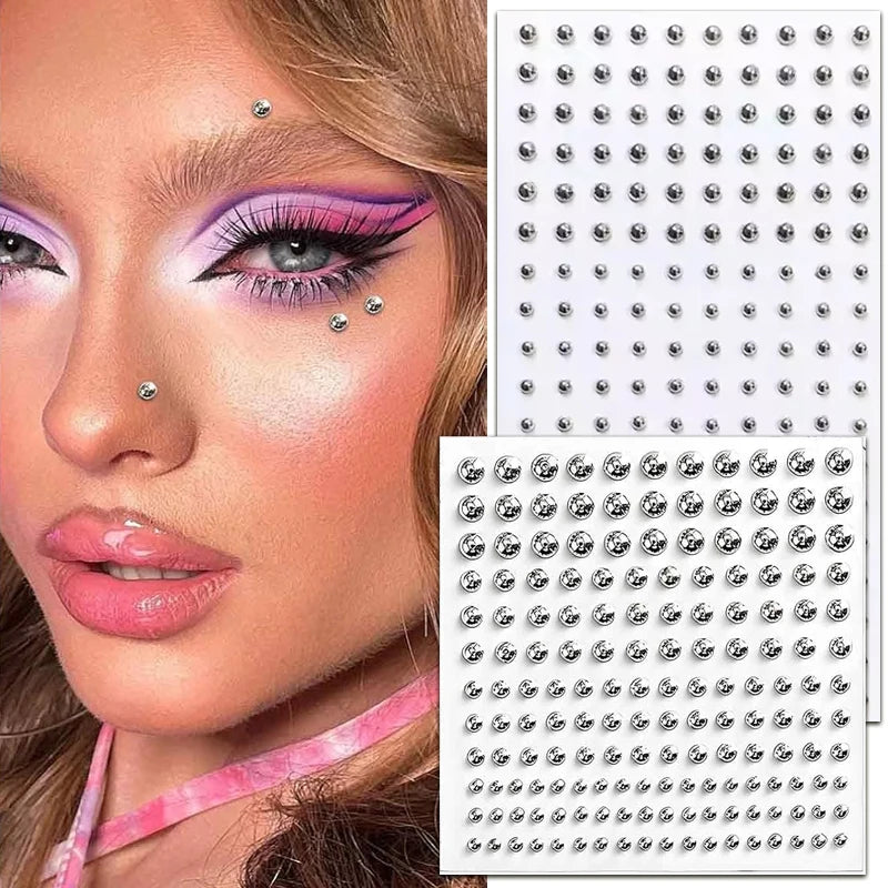 Silvery Fake Lip Eyebrow Ear Stickers Non Piercied Earring Studs Teens Hip hop Fake Nose Nails Ring Body Belly Button Jewelry HIP
