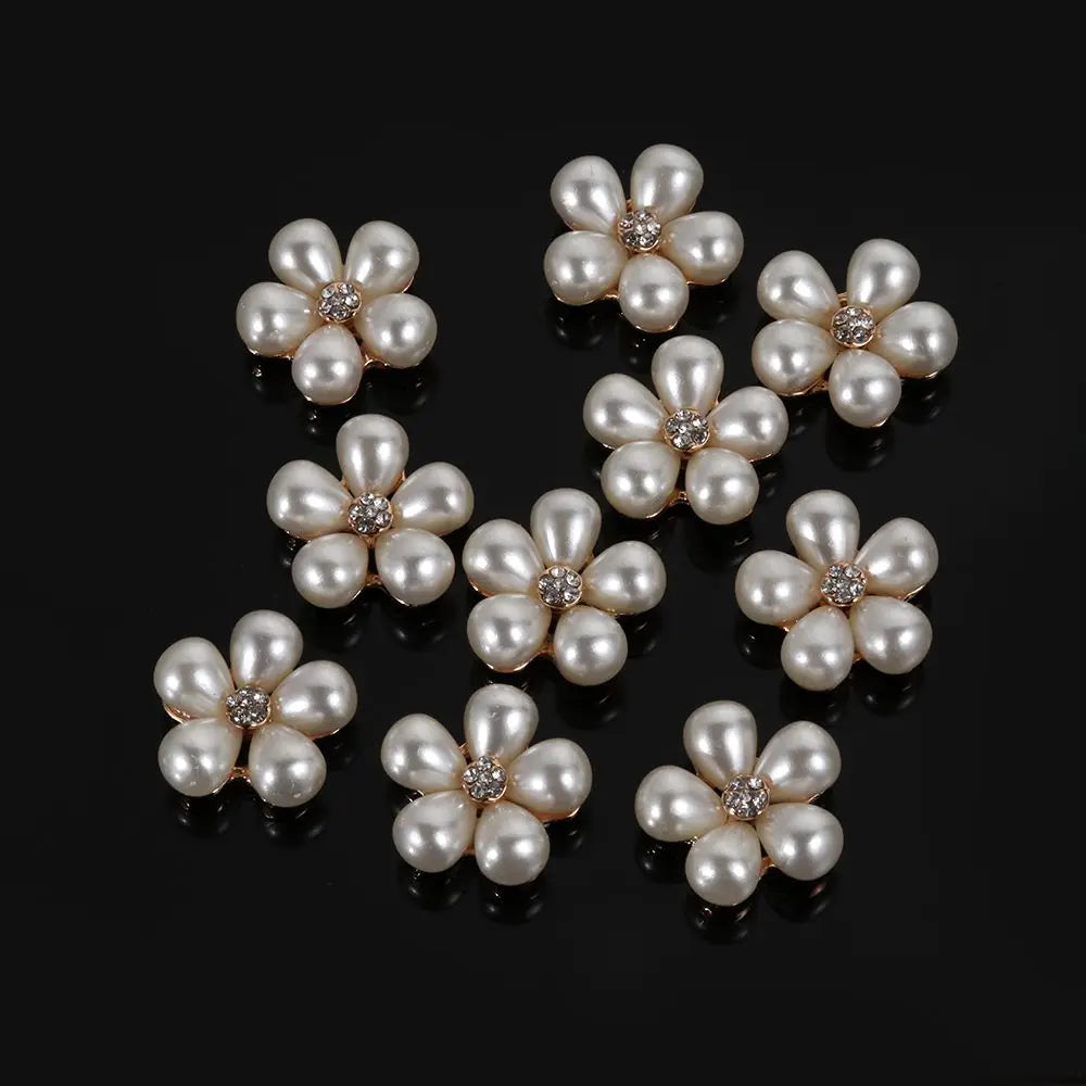 10-Pack Flower Pearl Rhinestone Buttons – DIY Wedding Craft Craft Buttons HIP