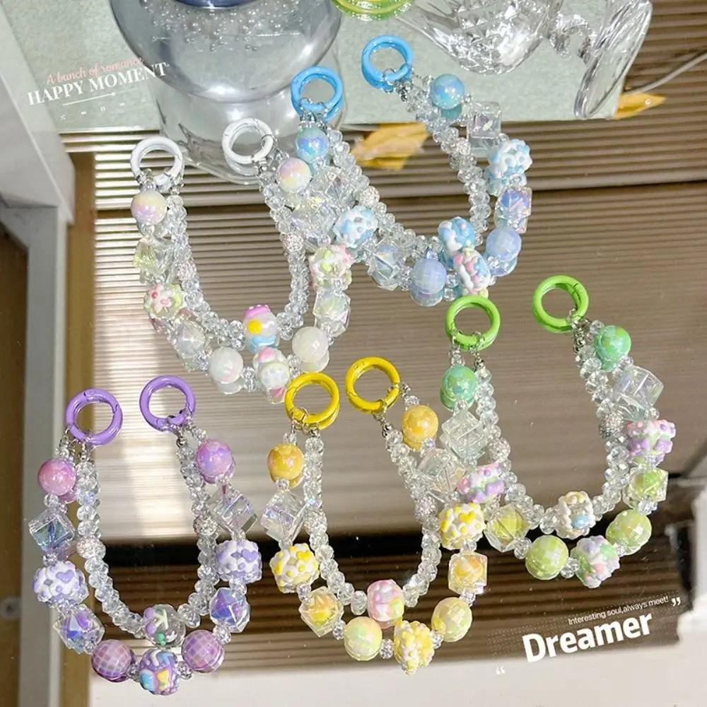 Cube Beaded Phone Strap – Hand-Painted Glass Charm Keychain Phone Charm Strap HIP