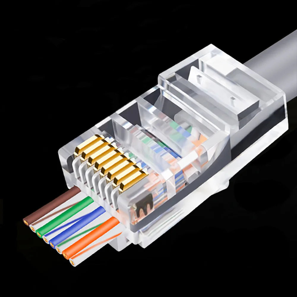RJ45 Cat6 Pass-Through Connectors 6U Gold Plated – 50/100 Pack Ethernet Cable Connectors HIP