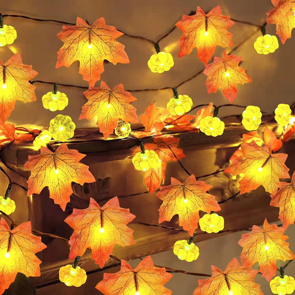 10/20LED Artificial Autumn Maple Leaves Garland Led Fairy Lights for Christmas Decoration Thanksgiving Party DIY Decor Halloween HIP