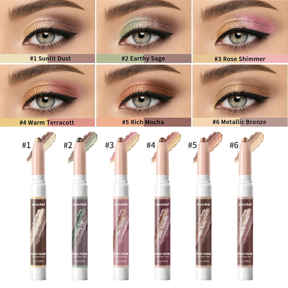 Waterproof Dual Color Eye Shadow Stick Sweat Proof Long Wear Highlighter Pencil Shimmer Cream Formula Bright Matte Finish Makeup HIP
