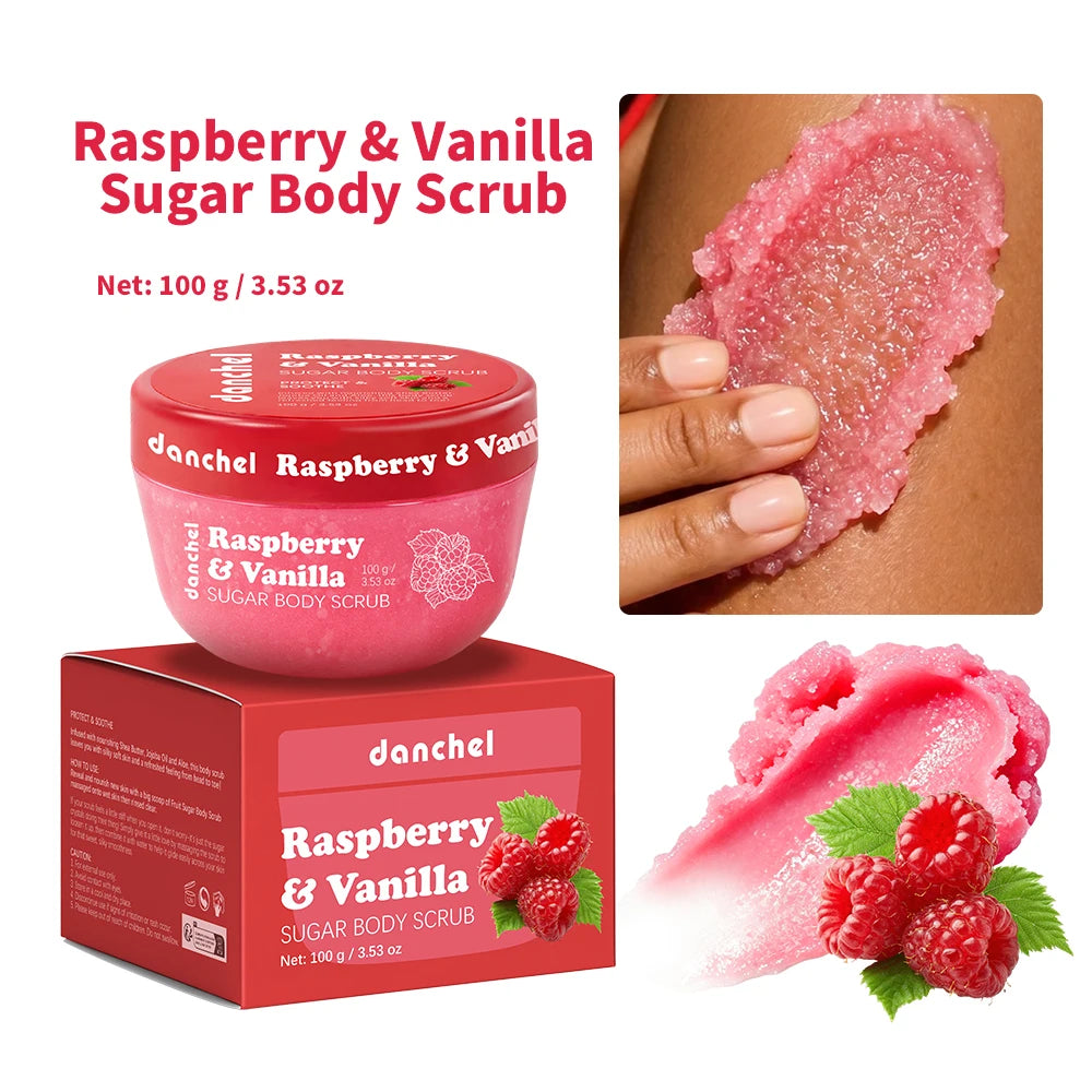 Raspberry Vanilla Sugar Glow Scrub Gentle Body Exfoliator Remove Dead Skin Cells Smooth Soft Fragrance Shower Care HIP 1pc