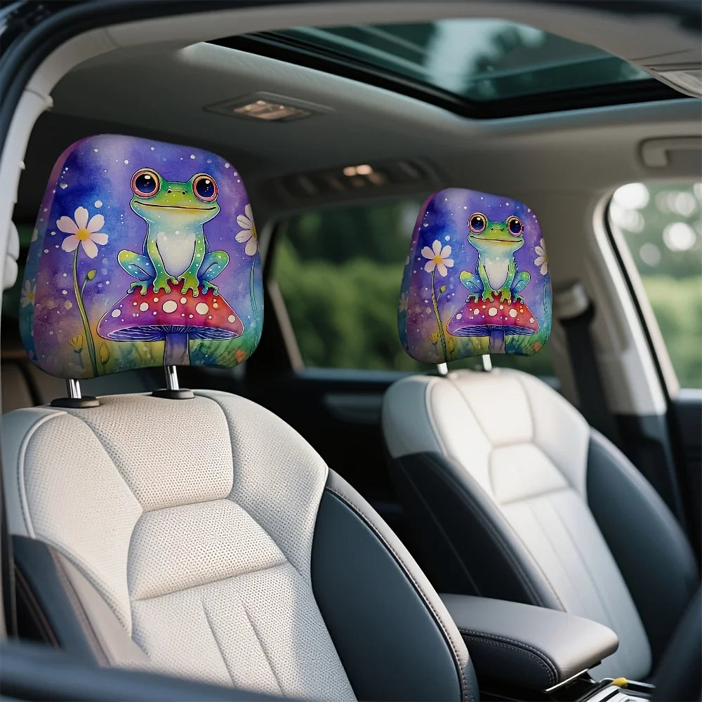 Cute Frog Car Headrest Covers Set of 2 – Polyester Print Car Headrest Covers HIP