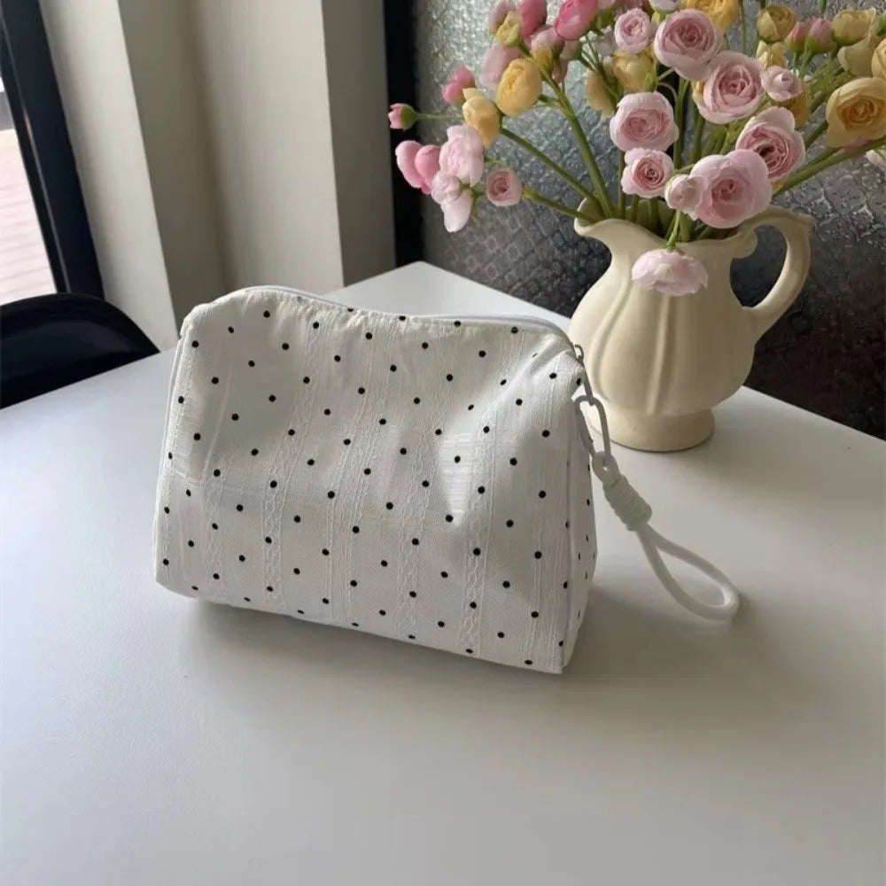 Quilted Black Dot Makeup Bag – Large Zipper Cosmetic Organizer Cosmetic Bag HIP