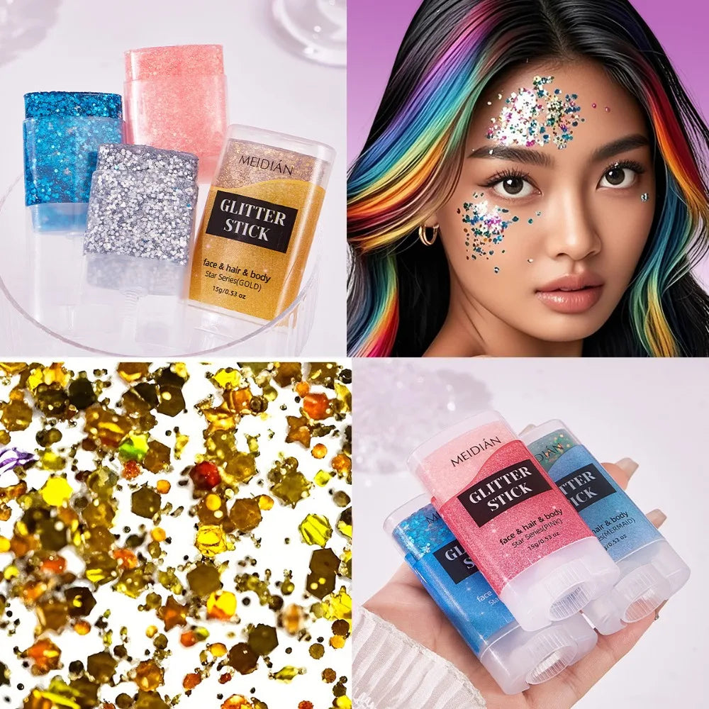 Sparkling Sequins Glitter Gel Stick Mermaid Sequin Body Glitter Gel Cosmetic Hair Glitter Festival Makeup for Christmas Party HIP