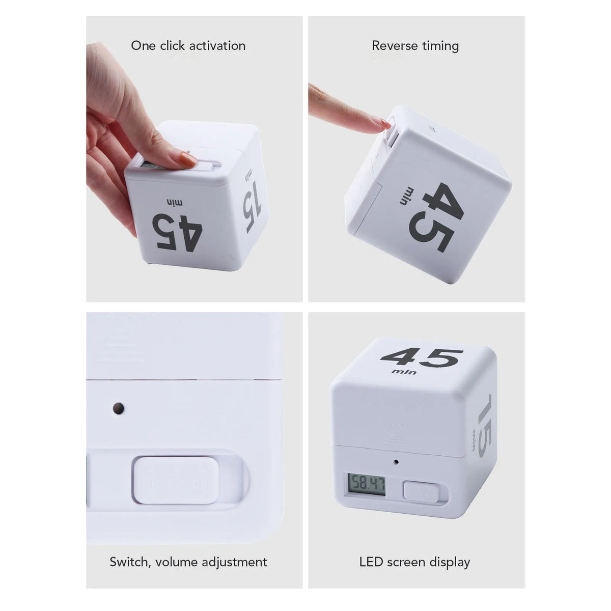 Countdown Timer Cube Design Multiple Time Settings 5 15 25 45 Minutes Study Timer for Students White Study Timer for Students HIP