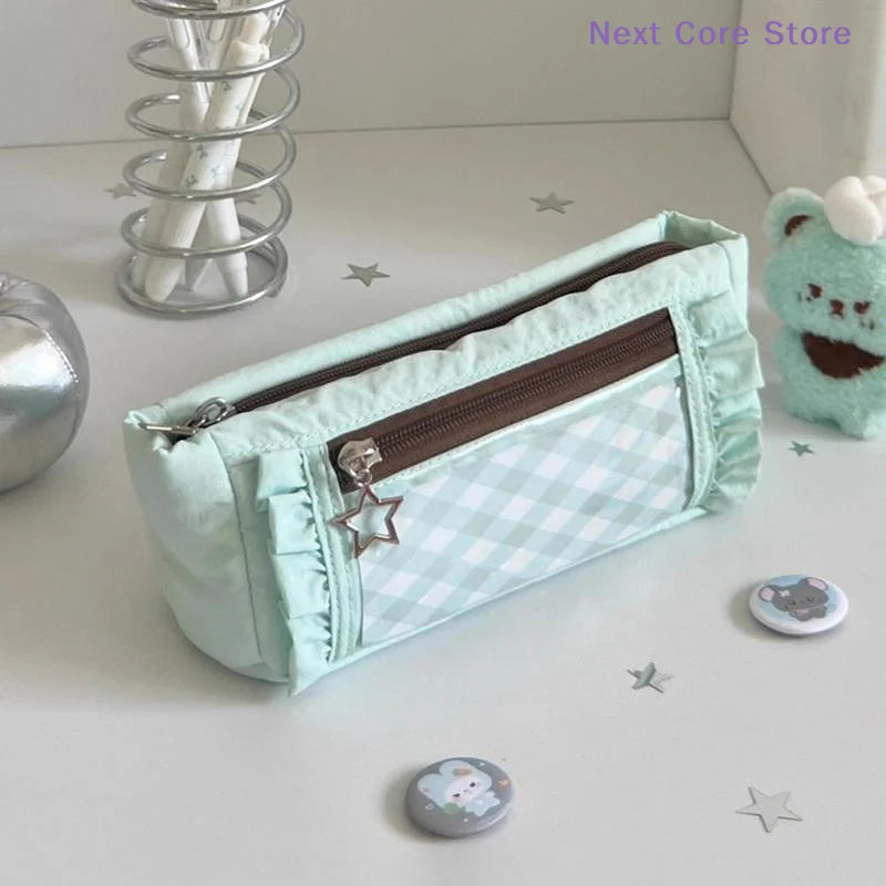 Large Lace Pencil Case – Dual Compartment Stationery Pen Bag Lace Pencil Case HIP