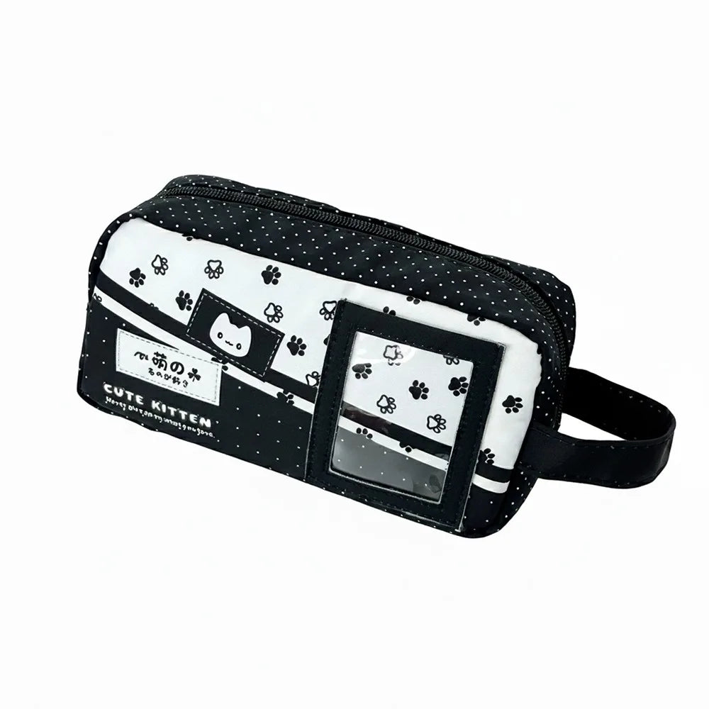 Cute Kitten Large Capacity Pencil Case – Zipper Pen Bag Pencil Case HIP Black White Kitten