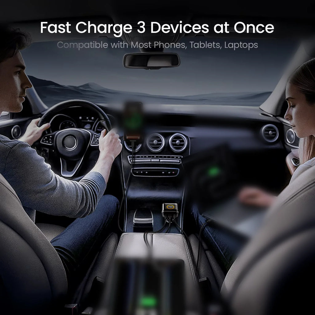 AOHI 170W 3-Port Fast Car Charger | PD 3.1 & LED Display Car Charger HIP