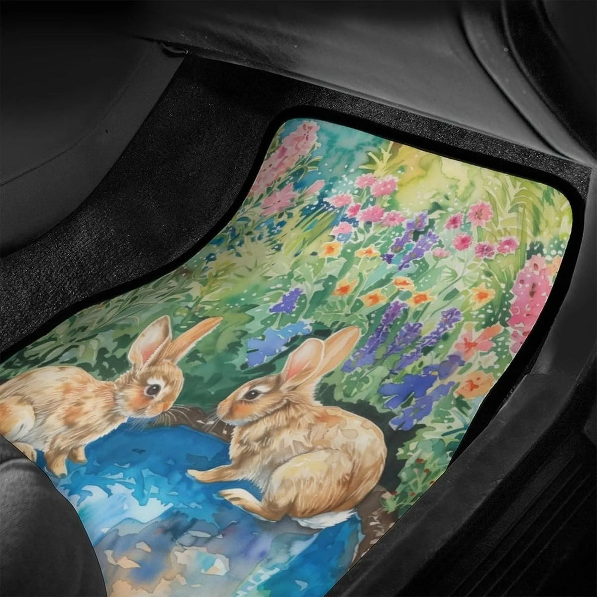 Watercolor Bunnies Car Floor Mats – 4-Piece Universal Set Car Floor Mats HIP