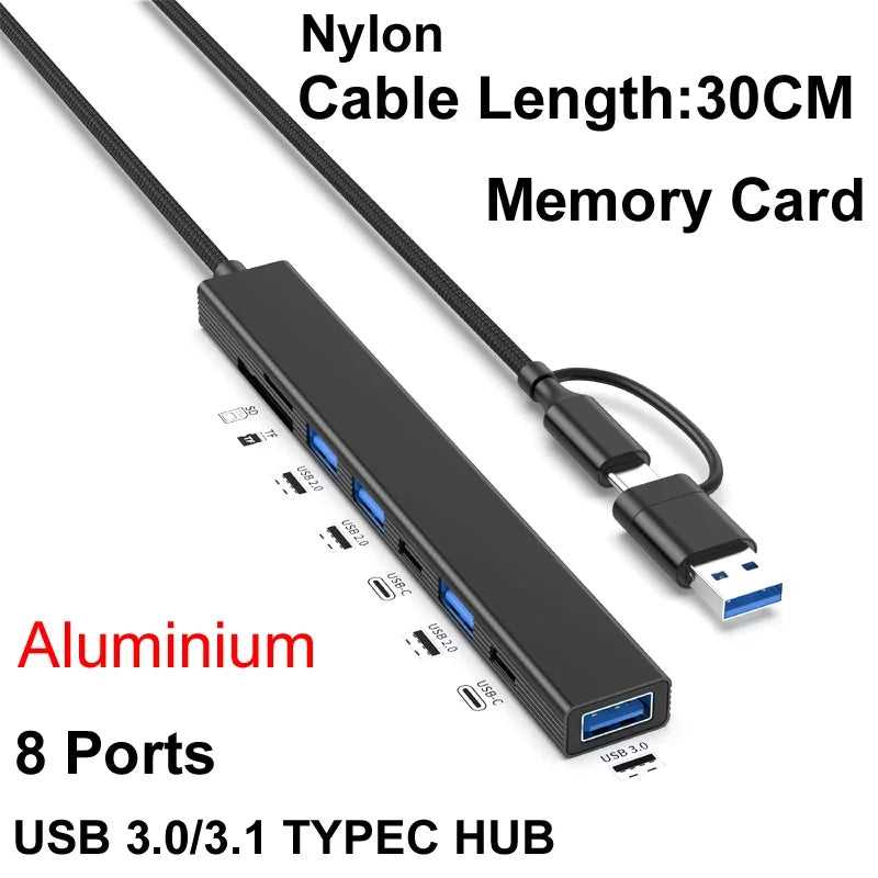 8-Port USB-C Hub with SD Card Reader & Charging Dock USB-C Hub Dock HIP