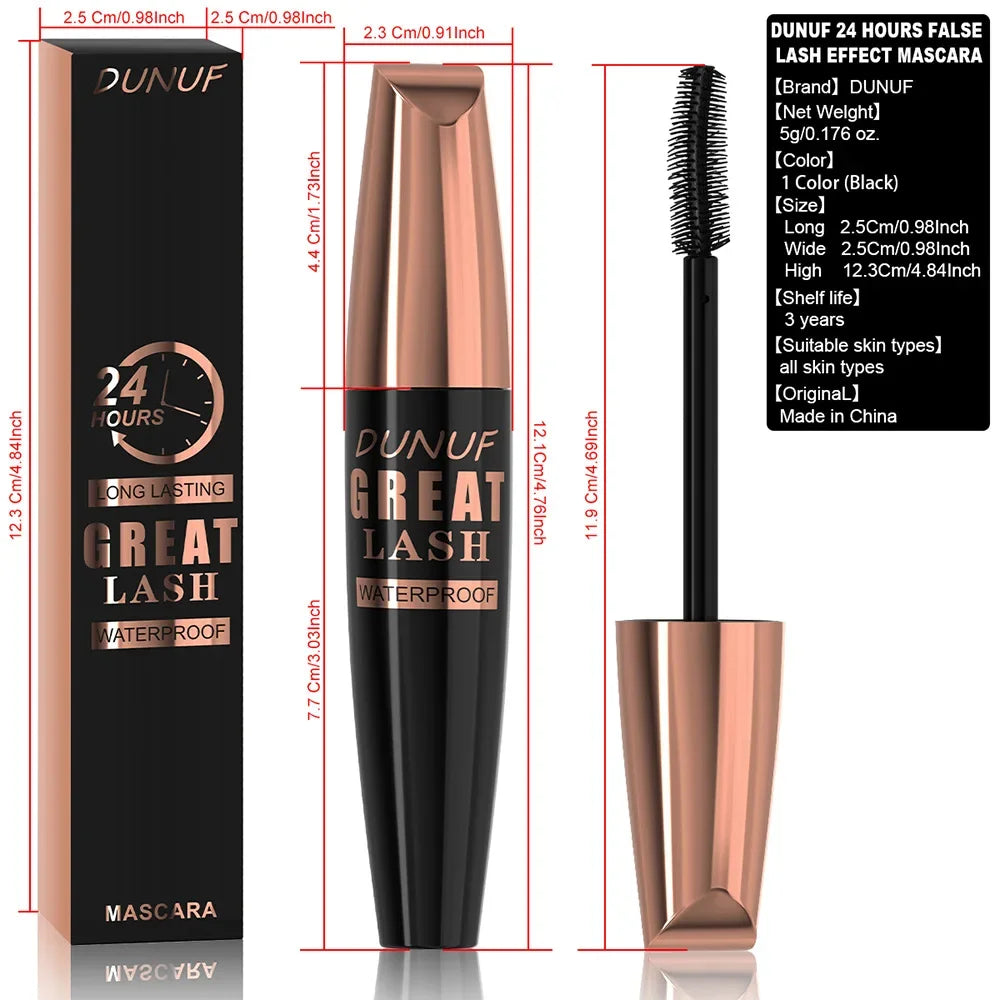 DUNUF 24HR Waterproof Mascara – Volume, Length & Curl Waterproof Mascara HIP