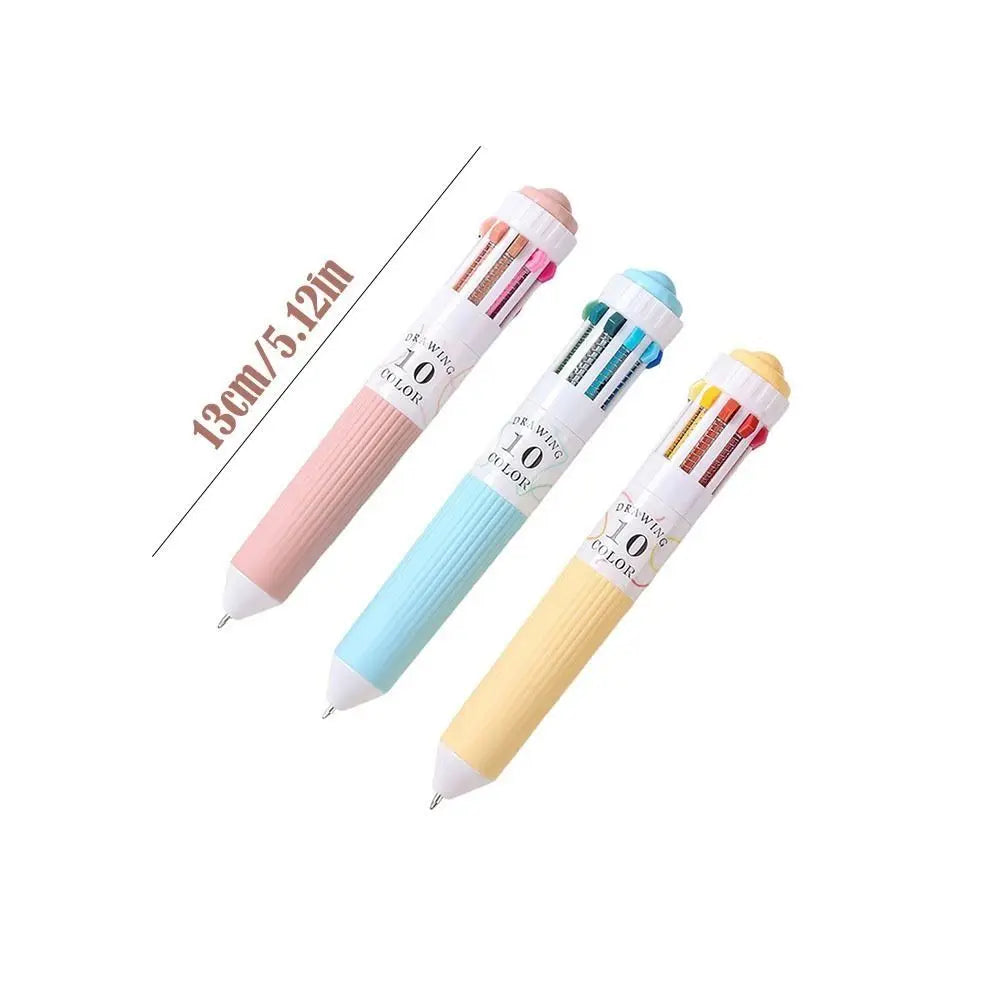 3-Pack 10-Color Retractable Ballpoint Pen Set – 0.8mm Fine Tip Multicolor Ballpoint Pen HIP