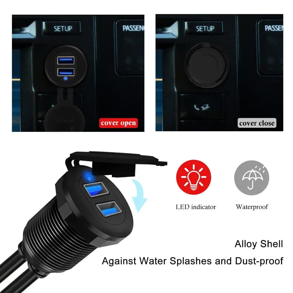 Dual Port USB 3.0 Flush Mount Dashboard Panel Cable – LED Flush Mount USB Cable HIP