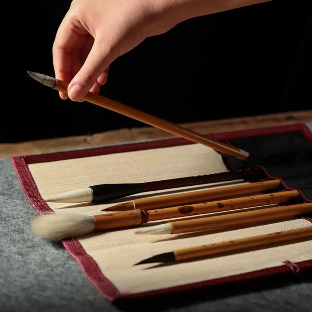 Bamboo Roll-Up Brush Holder – Calligraphy & Art Pen Case Brush Roll Organizer HIP